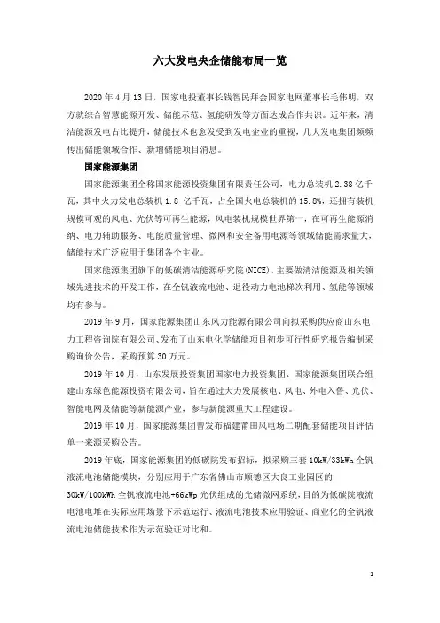 六大发电央企储能布局一览