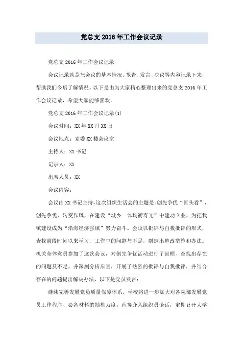 党总支20xx年工作会议记录