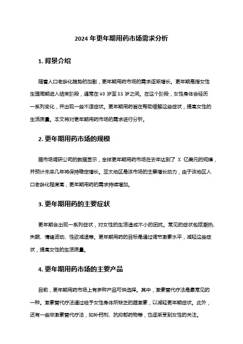 2024年更年期用药市场需求分析