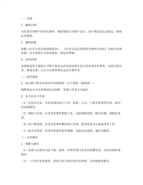 财产险应急预案模板