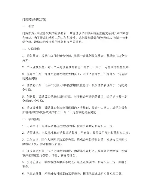 门店奖惩制度方案范文模板