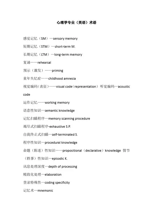 心理学专业(英语)术语