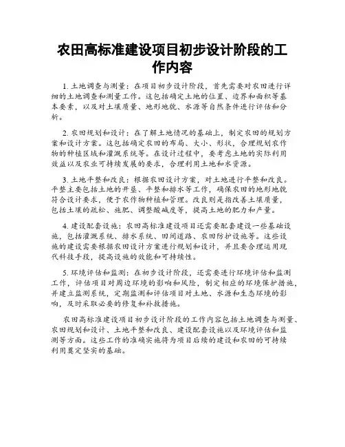 农田高标准建设项目初步设计阶段的工作内容