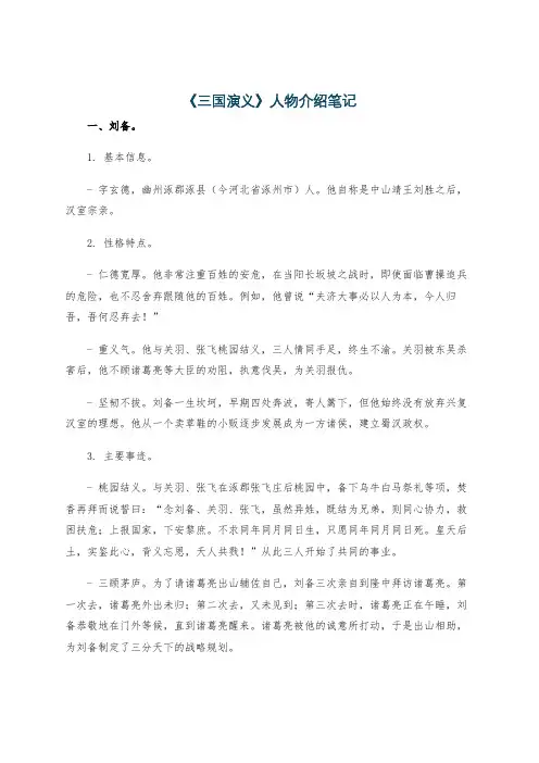 《三国演义》人物介绍笔记