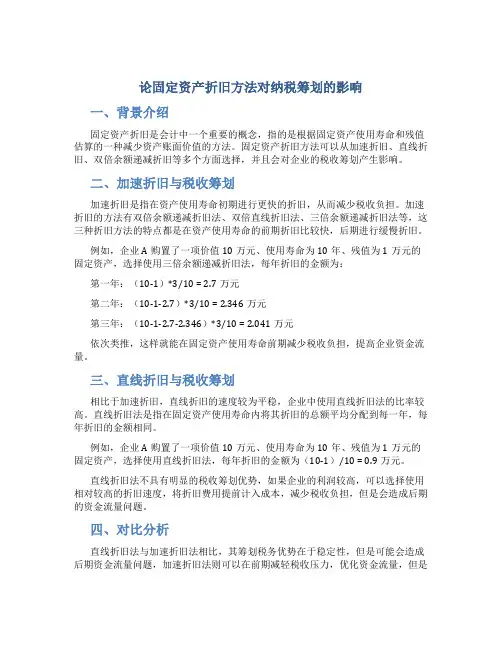 论固定资产折旧方法对纳税筹划的影响