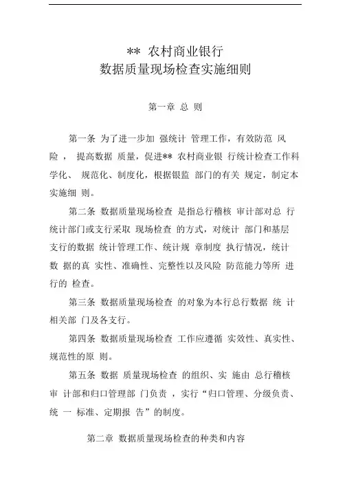 商业银行数据质量现场检查实施细则