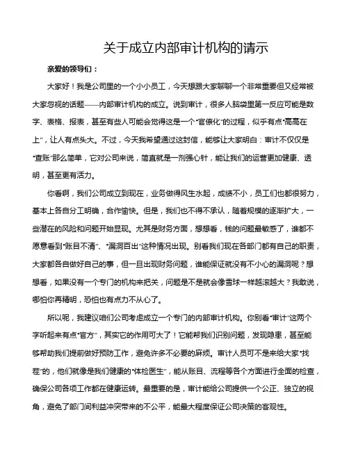 关于成立内部审计机构的请示