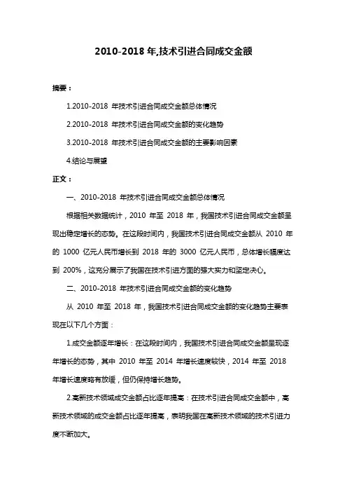 2010-2018年,技术引进合同成交金额