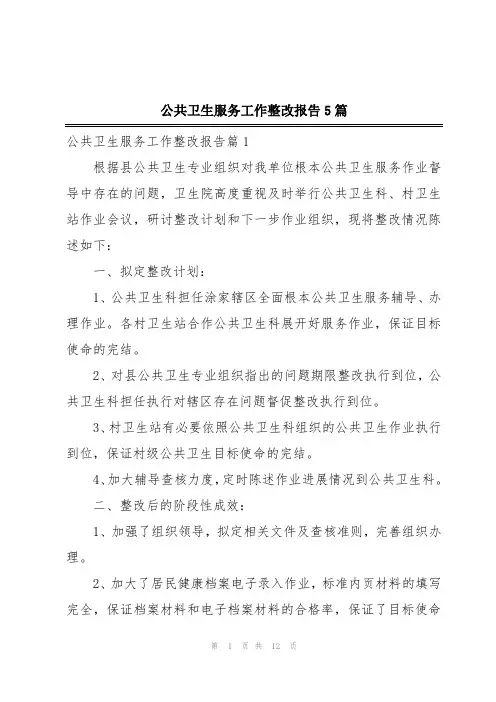 公共卫生服务工作整改报告5篇