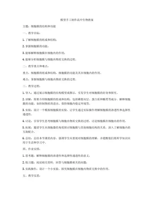 模型手工制作高中生物教案