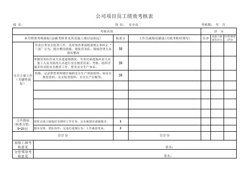 公司员工 绩效考核表(安全员)