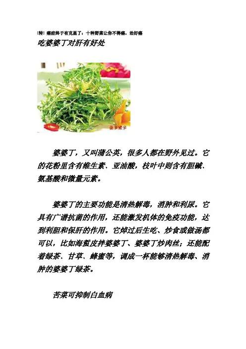 转 癌症终于有克星了十种野菜让你不得癌治好癌(完整版)