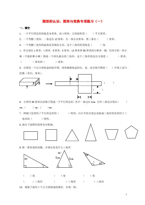 五年级数学下册：图形的认识、图形与变换专项练习 人教版