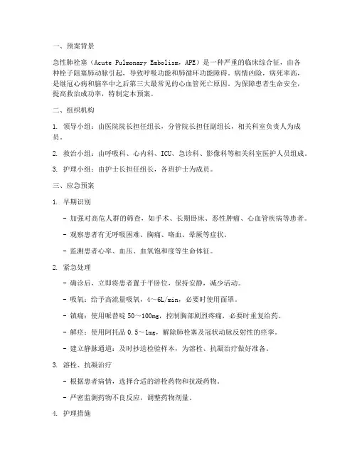 肺栓塞应急预案范文