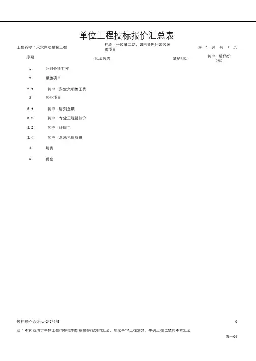 单位工程投标报价汇总表【模板】