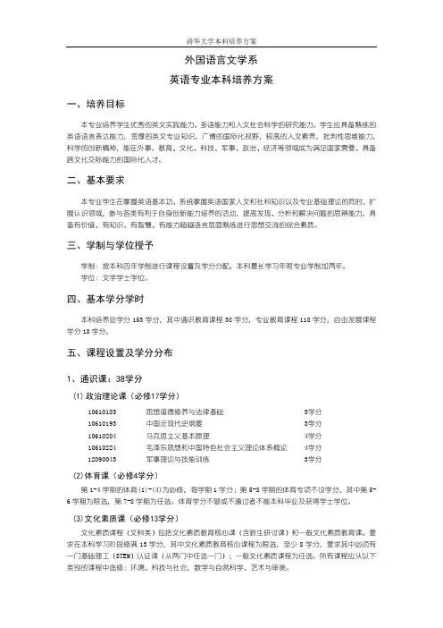 外国语言文学系英语专业本科培养方案