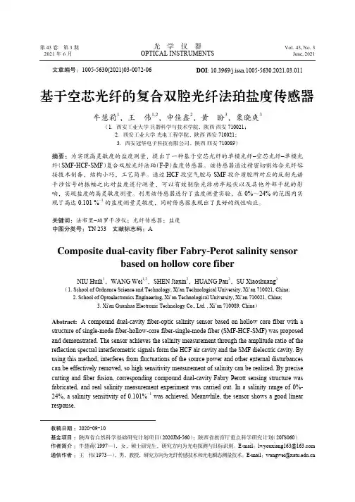 基于空芯光纤的复合双腔光纤法珀盐度传感器