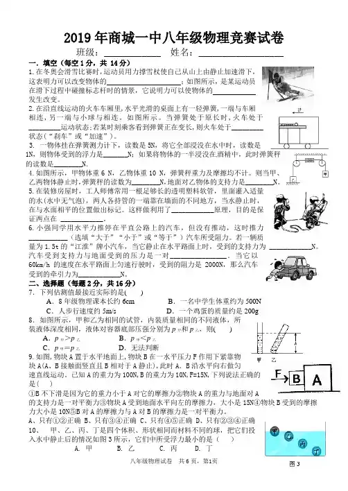 2019八年级下物理竞赛试卷