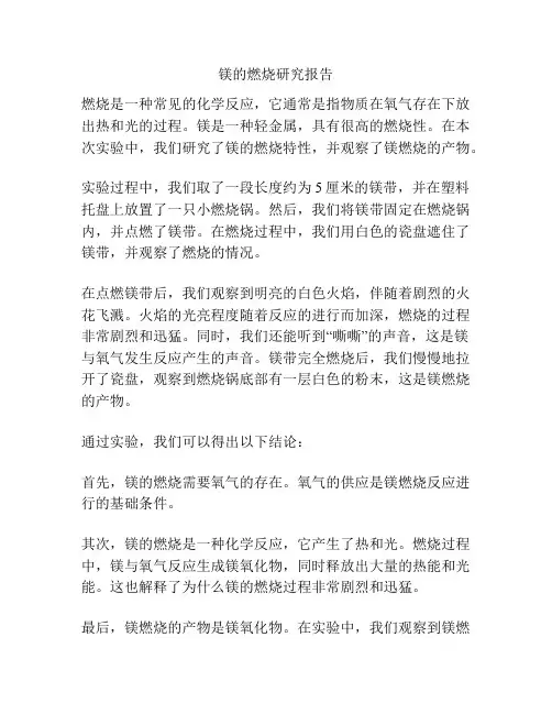 镁的燃烧研究报告