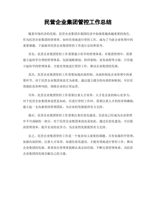 民营企业集团管控工作总结