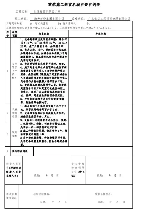 3建筑施工起重机械自查自纠表