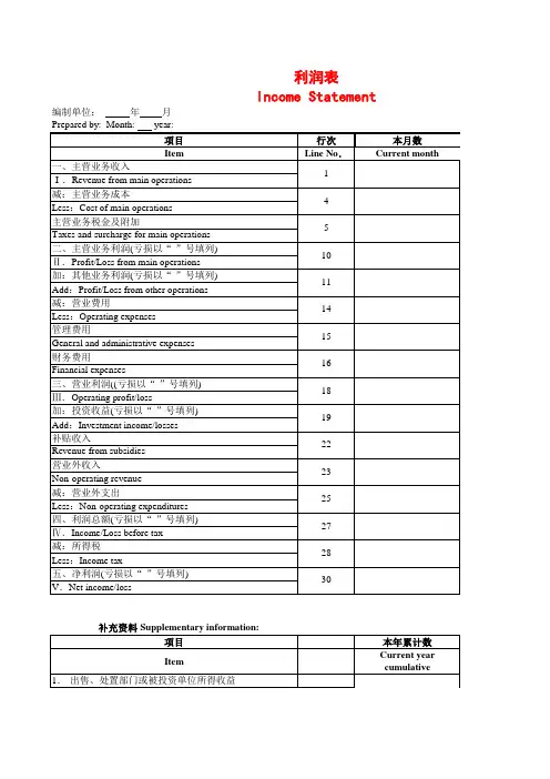 财务报表中英文