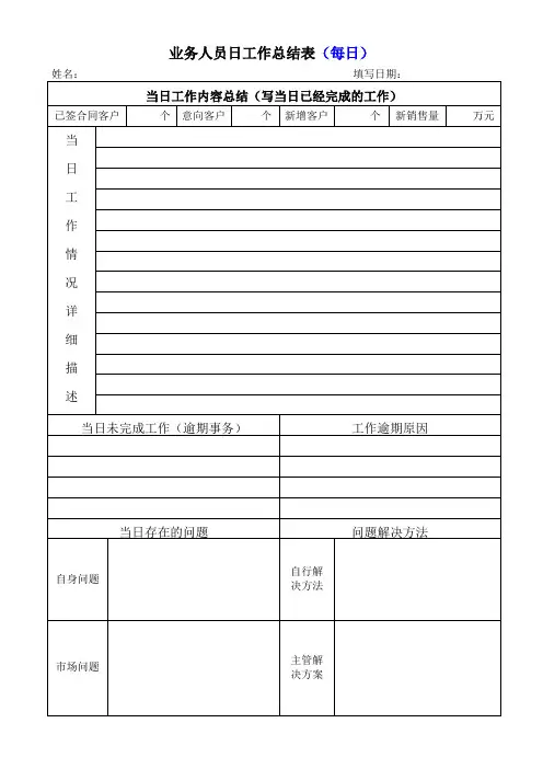 业务人员工作总结及计划表(参考)