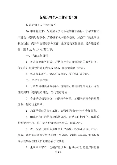 保险公司个人工作计划5篇