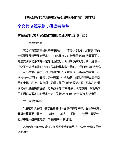 村级新时代文明实践站志愿服务活动年度计划