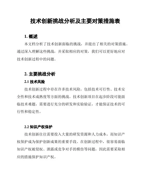 技术创新挑战分析及主要对策措施表