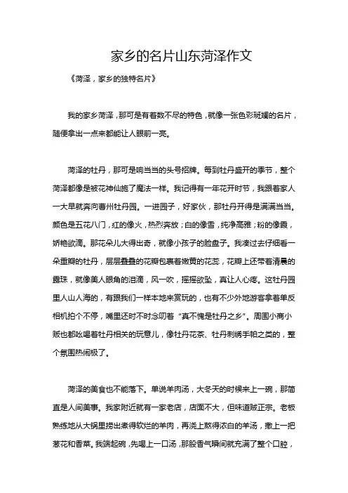 家乡的名片山东菏泽作文