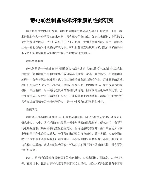 静电纺丝制备纳米纤维膜的性能研究