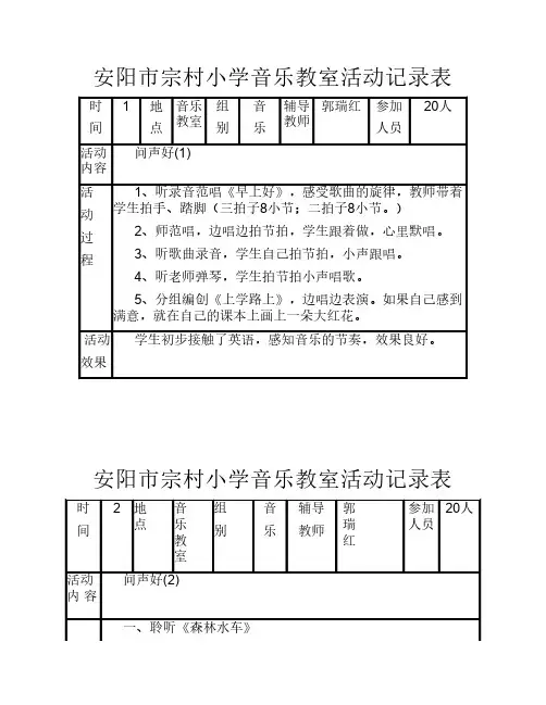 安阳市宗村小学音乐教室活动记录表
