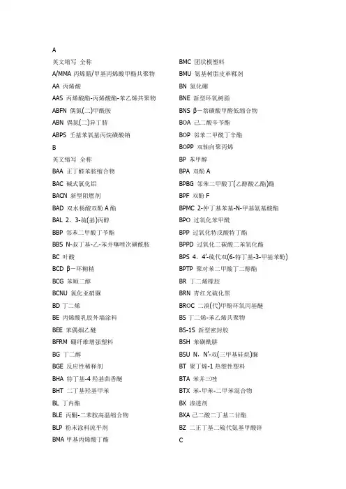 化学常用试剂的英文缩写