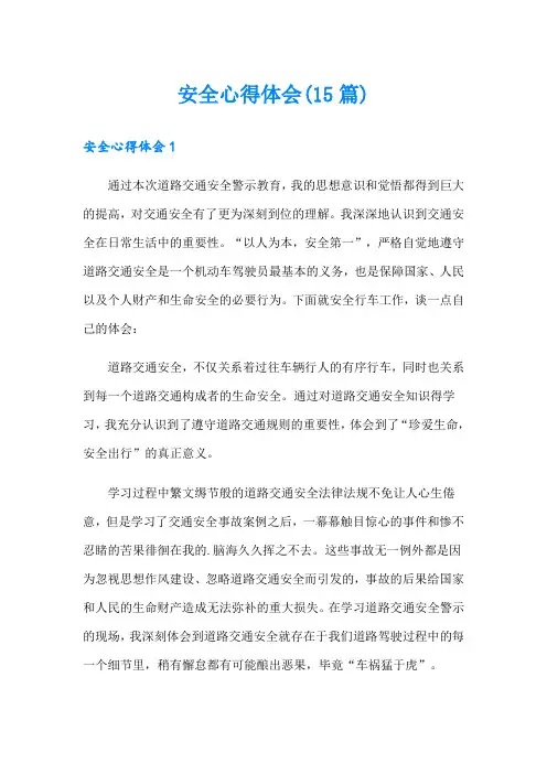 安全心得体会(15篇)