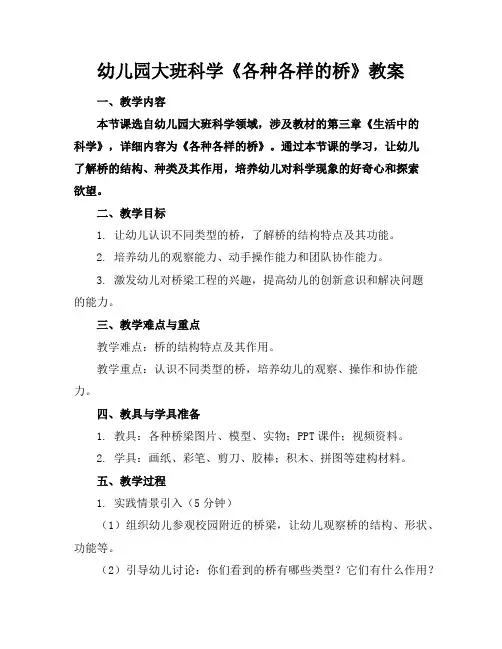 幼儿园大班科学《各种各样的桥》教案