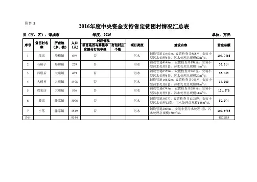 2016年度中央资金支持省定贫困村情况汇总表