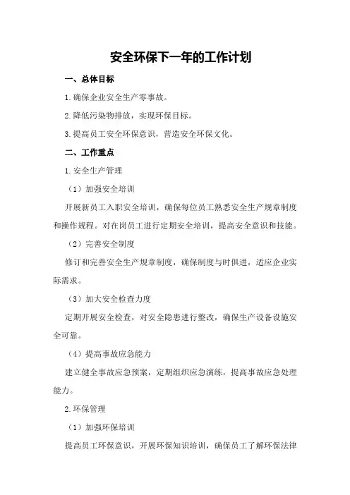 安全环保下一年的工作计划