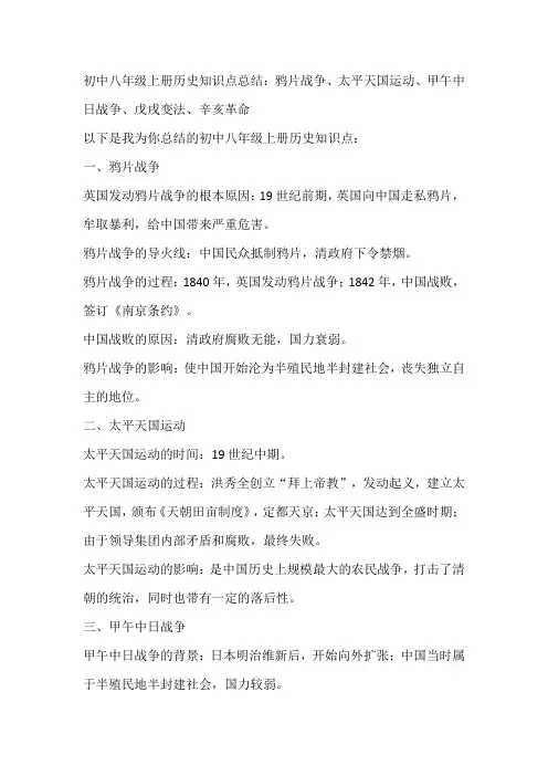 初中八年级上册历史知识点总结