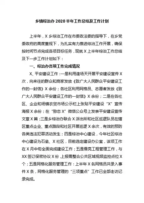 乡镇综治办2020半年工作总结及工作计划
