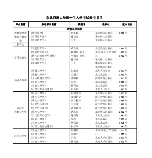 东北师范大学硕士生入学考试参考书目