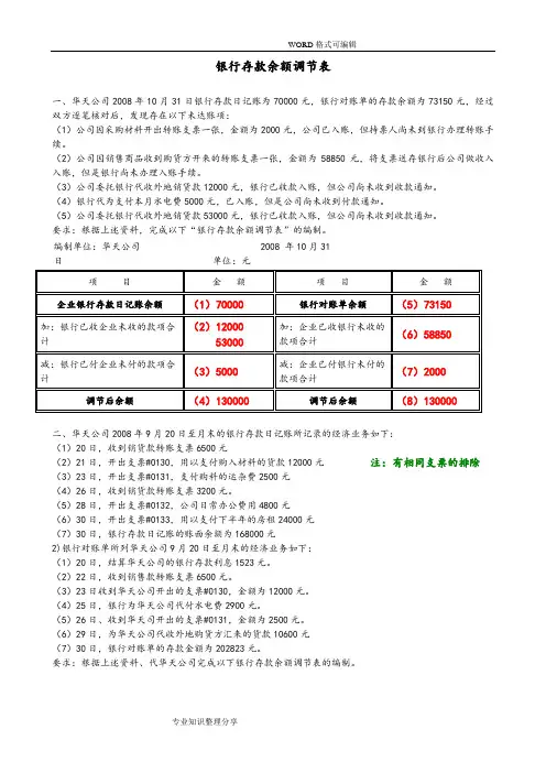 银行余额调节表习题