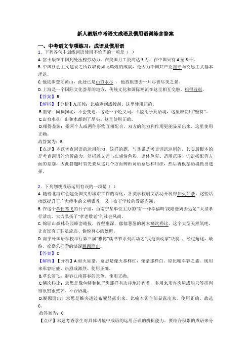 新人教版中考语文成语及惯用语训练含答案