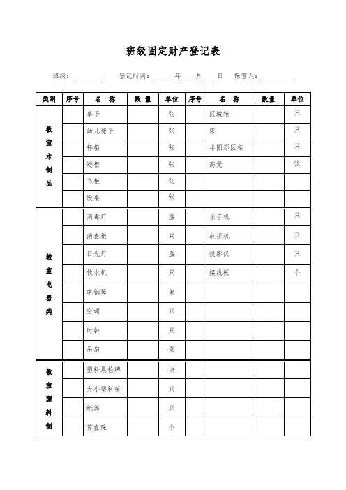 班级固定财产登记表
