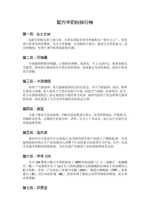 配方羊奶粉排行榜