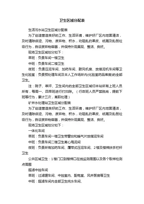卫生区域分配表