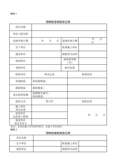 预制桩进场验收记录