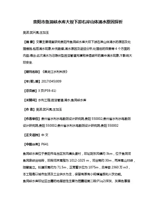 贵阳市鱼洞峡水库大坝下游右岸山体涌水原因探析