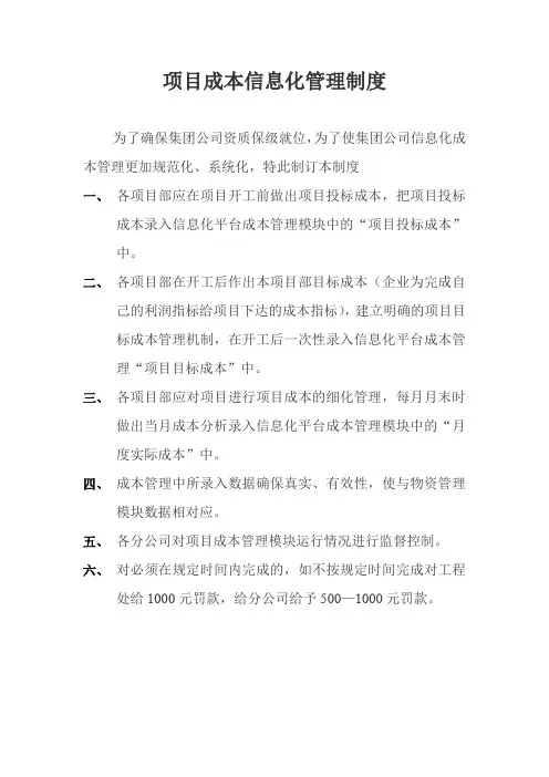 工程项目成本信息化管理制度模板