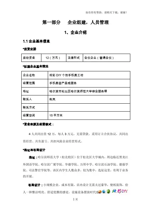 DIY个性手机美工坊创业项目计划书